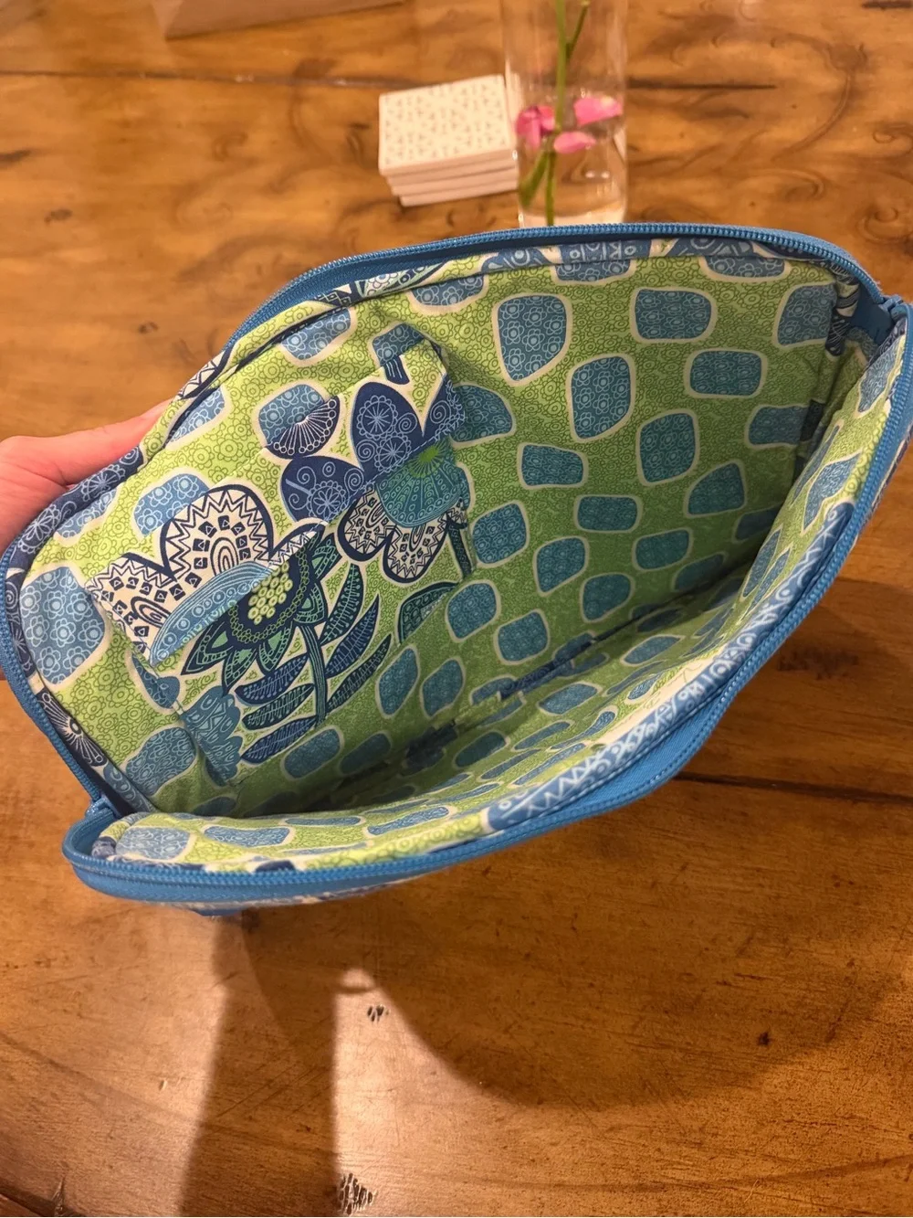 Vera Bradley Blue and Green Floral Quilted Laptop Sleeve